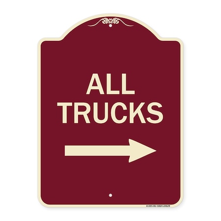 Signmission Driveway All Trucks W/ Right Arrow Heavy-Gauge Aluminum Architectural Sign, 24" x 18", BU-1824-24129 A-DES-BU-1824-24129